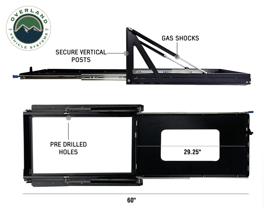 Overland Vehicle Systems Refrigerator Tray from side and above.