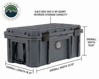 D.B.S. 95 QT Dry Box from an angle with measurments