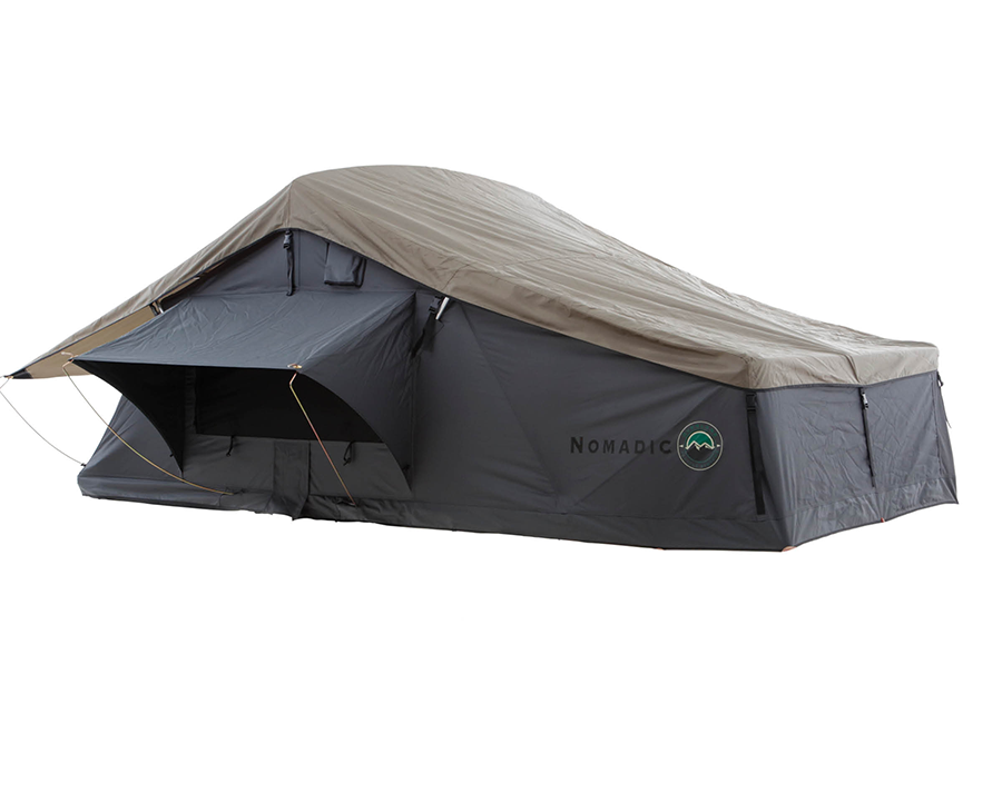 Nomadic 2 rooftop tent with rainfly on