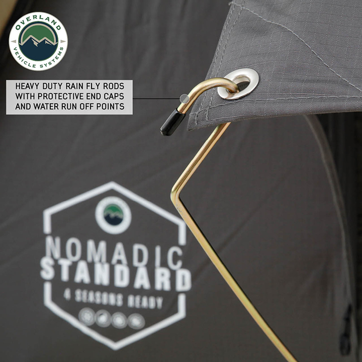 Overland Vehicle Systems Nomadic 3 Standard Roof Top Tent Gray Body Green Rainfly